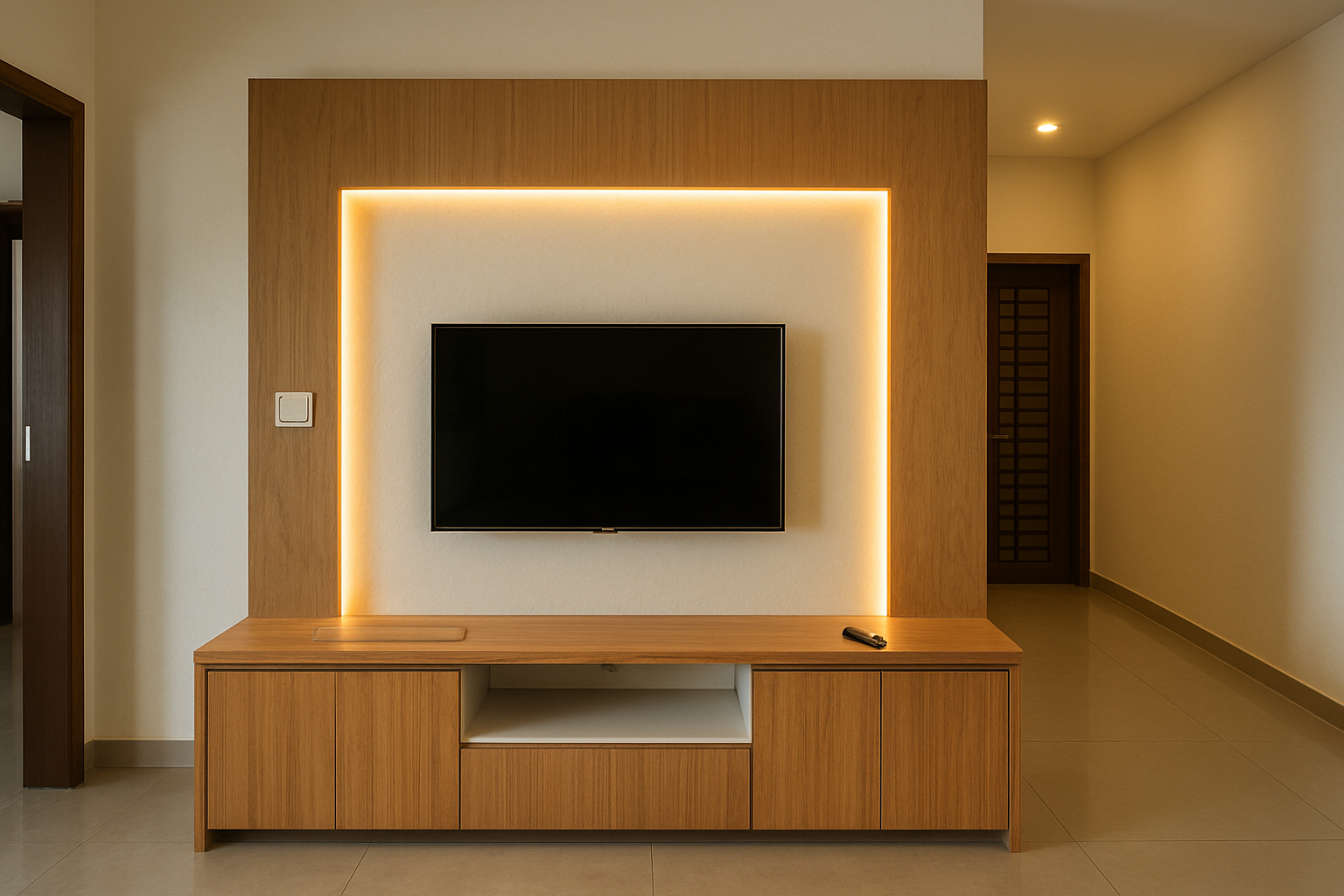 TV Cabinet Custom dengan Desain Simple dan Tetap Modern